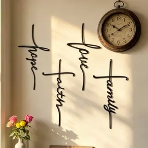 4pcs Wall Decoration, Love Faith Hope Family Cross Metal Wall Art Letter Metal Wall Sign, English Word Cross Plaque, Religious Home Decor, Used for Living Room, Bedroom Interior and Exterior Decoration, Home Decoration