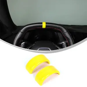 2-Piece ABS Steering Wheel Icon Cover Set Yellow Carbon Fiber Texture Blue Sports Red for 2020+ Corvette C8 Automotive High Quality Protection