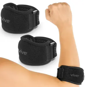 Vive Tennis Elbow Brace for Men & Women 2 Pack - Tendonitis Elbow Brace For Bursitis, Golfers Elbow, Medial Epicondylitis, Arthritis & Pain Relief - Arm Support Band, Adjustable Forearm Pain Relief (Black)