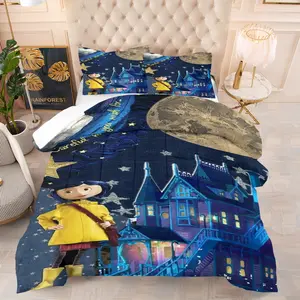 2/3 Piece Set "Coraline" Patterned Quilt Set, Decorative Bedding Set, Including 1 Quilt and 1 or 2 Pillowcases Without Pillows,Suitable as a Gift,Soft and Warm Bedroom Decoration for Teenagers and Adults