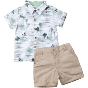 VISGOGO Toddler Baby Boy Flamingo Short Sleeve Button Down Shirt & Casual Shorts Set Summer Outfits 1-6 Years Clothes