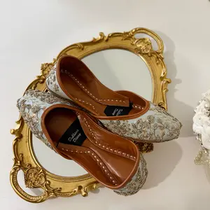 Light Blue Bridal Khussa Jutti: Handmade Thread Work Leather Sandal