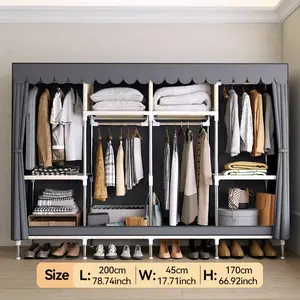 Large 78.74in Portable Closet, Dark Gray Peached Fabric Wardrobe with Curtain Doors & 16mm Steel Pipe, Sturdy Multi-Compartment Clothing Organizer for Bedroom & Dorm