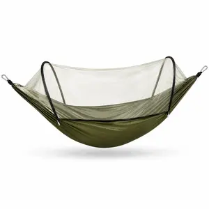3-in-1 Portable Camping Hammock with Automatic Pop-Up Mosquito Net – Lightweight 70D Nylon Outdoor Hammock (440lbs Capacity, Dual Zipper) for Hiking, Backpacking, Beach & Backyard