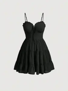 MOD Plus Size Solid Color Tie Cami Milkmaid Corset Dress