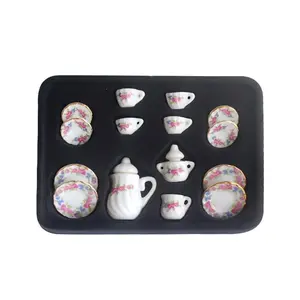 Dollhouse Realistic Ceramic Tea Set Photography Props, Unisex Dollhouse Accessories, High-Quality Replica Kitchenware