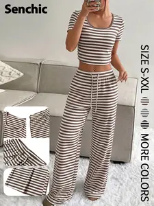 Women's High Waist Ruched Striped Leggings Two-Piece Set, Versatile Inner & Outer Wear, New European and American Style Fashion