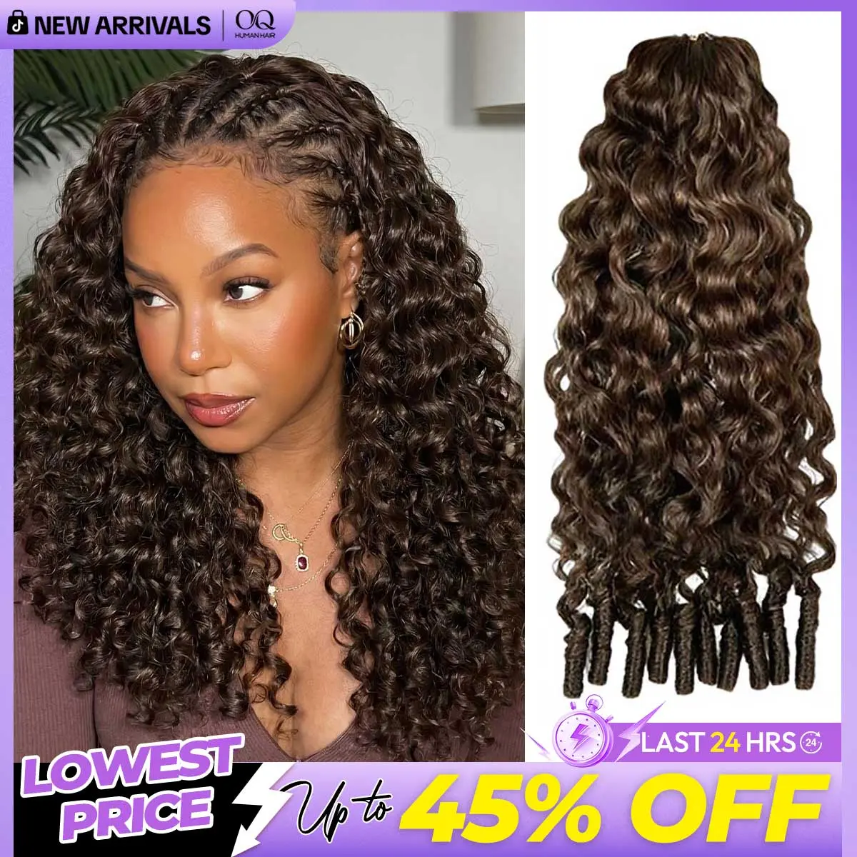 OQ HAIR #4 Chocolate Brown Feather Crochet Human Hair Burmese Curly Machine Made Crochet Weave Hair Extensions for Volume and Length #DealsForYouDays