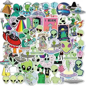 Alien Pattern Sticker, Waterproof Self Adhesive Decor Paper, Decor Sticker for Gift Greeting Card Water Bottle Laptop Phone