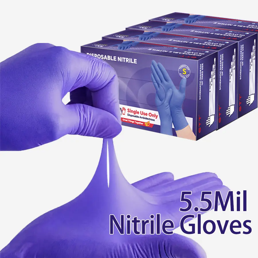 GTT Disposable Nitrile Rubber Gloves, 400Pcs Purple 5Mil - Powder-Free, Latex-Free, Flexible, Durable, Chemical-Resistant for Medical Use, Cleaning Supplies