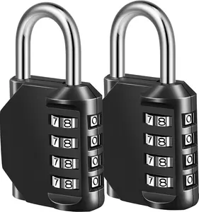 Combination Lock, 4 Digit Padlock for School Gym Sports Locker, Fence, Toolbox, Case, Hasp Cabinet Storage (2 Pack, Black)