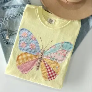 Comfort Colors PRINTED Butterfly Tshirt, Faux Patchwork Butterfly Tee, Cottagecore Floral Butterfly Tshirt, Vintage Quilt Aesthetic T-shirt, Spring Nature Tee