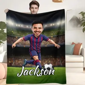 Custom Soccer Blanket with Name & Face| Personalized Fleece Throw for Boys, Men, Kids| Gift for Football Lover or Player