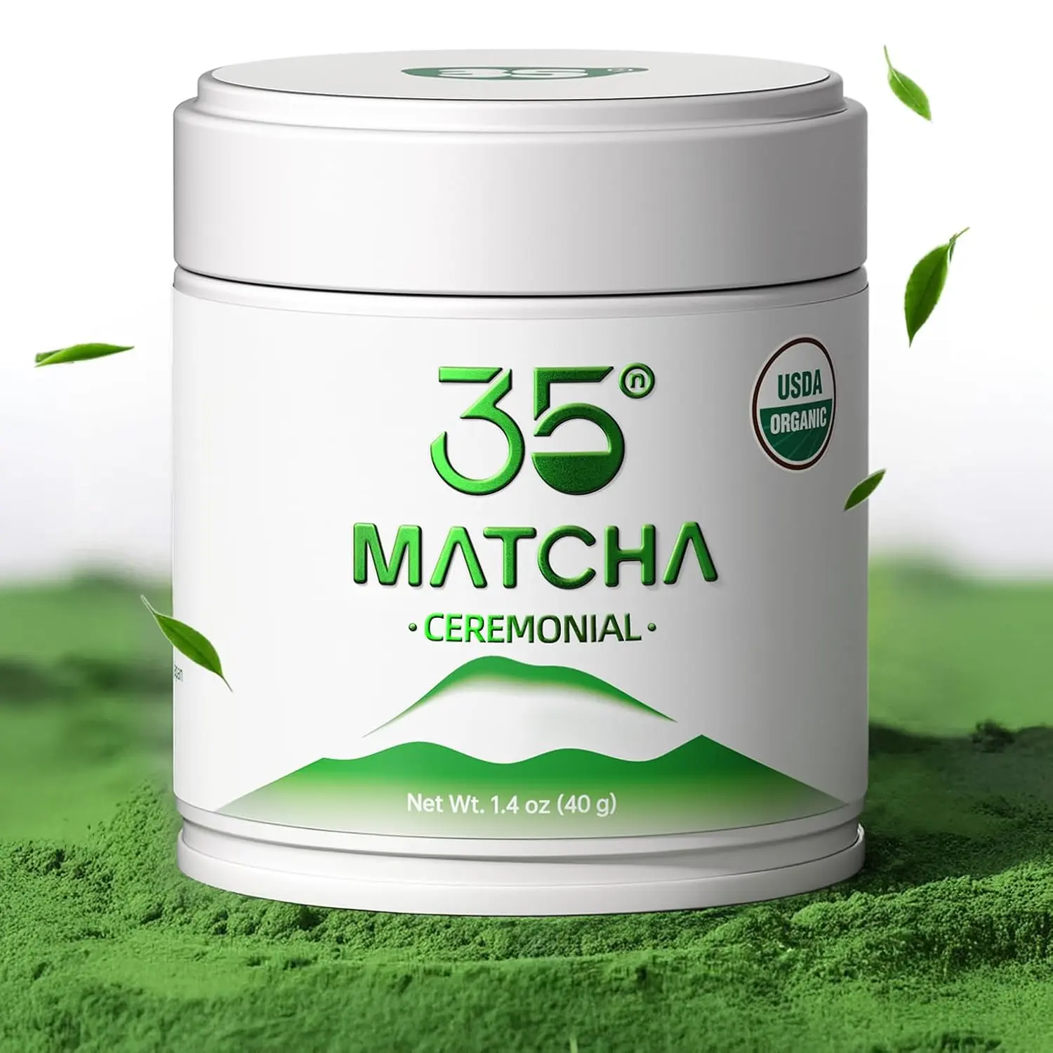 35°N MATCHA Organic Ceremonial Grade Matcha Powder, USDA Certified, 100% Pure Green Tea, First Harvest, No Additives, High in Antioxidants, L-Theanine & EGCG, Smooth Taste for Lattes & Baking, 1.4oz (40g)