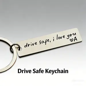 Drive Safe Keychain Gift Engraved I Love You Stainless Steel Keyring for Husband Boyfriend Brother or New Driver Personalized