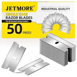 JETMORE Single Edge Razor Blades, 50 Pack High Carbon Steel Razor Blades for Scraper, Sharp Utility Blades for Removing Glue, Stickers, Labels, Paint, Glass, Safety Razor Blades Individually Wrapped