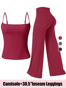 Women's 2-piece set, Yoga clothes set, strapless tank top casual sports outfit Quick-dry backless strapless top + straight-leg high-waisted pants yoga sports outdoor fitness wear Loose-fitting, slimming, comfortable yoga wear for outdoor wear