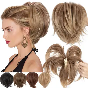 8 inch NEW Fluffy Layered Ponytail Claw Clip in Hair Extension Bendable Bun Updo Piece Synthenic hair Pony Tail Ponytailwig Hairstyle Synthetic Hairpieces Synthetic Curly Wavy
