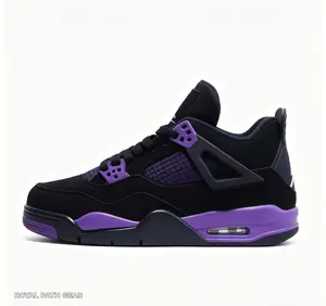 Two Tone Black Purple Suede Composite Hollow Grid Mid Cut Retro Lifestyle Shoes Vibrant Violet Accent Non Slip Rubber Outsole For Daily Street Outfits