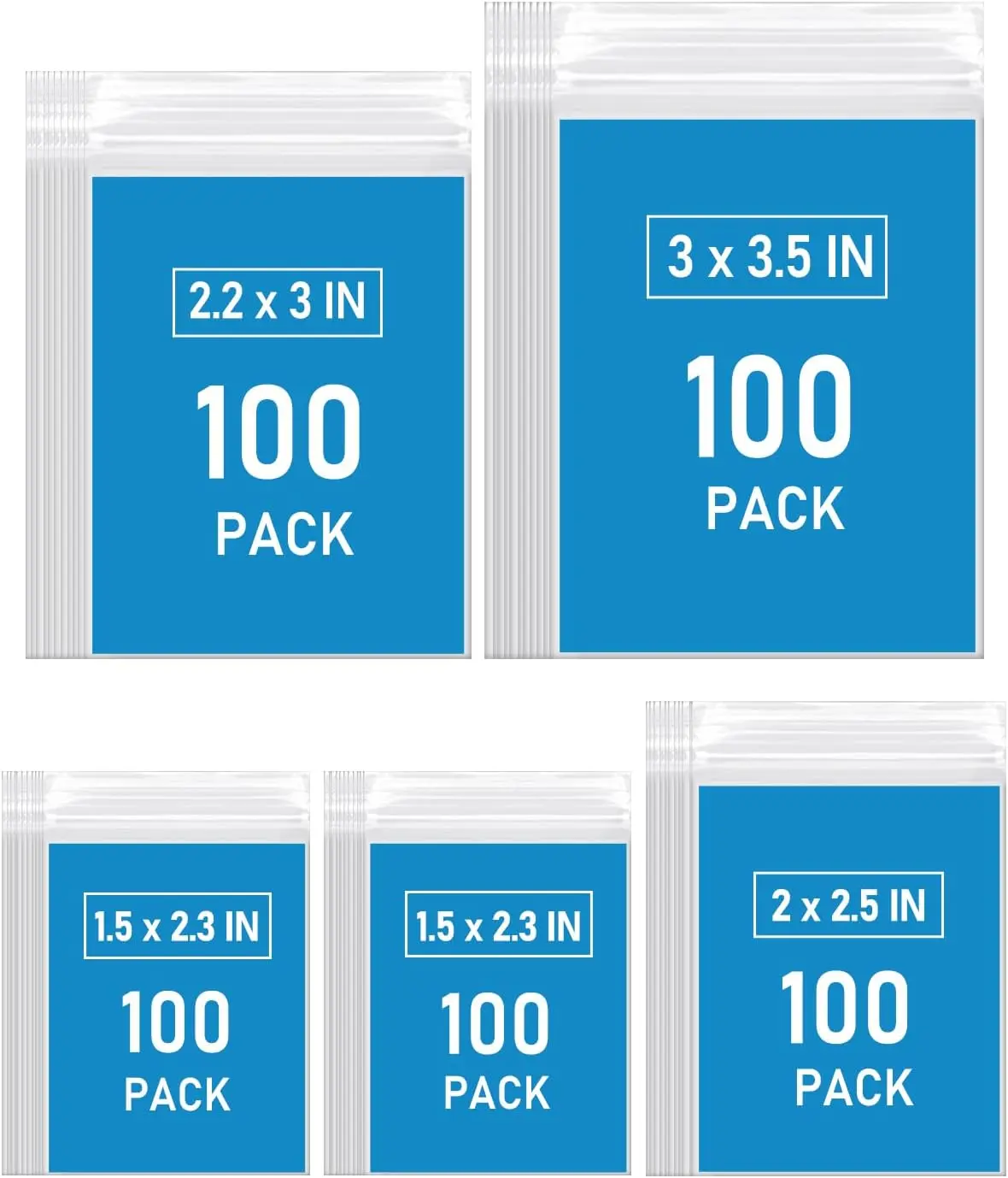 500 PCS Small Plastic Bags, Mini Resealable Bags, 4 Different Sizes Small Jewelry Clear Storage Poly Bag for Packaging, Candy, Pill