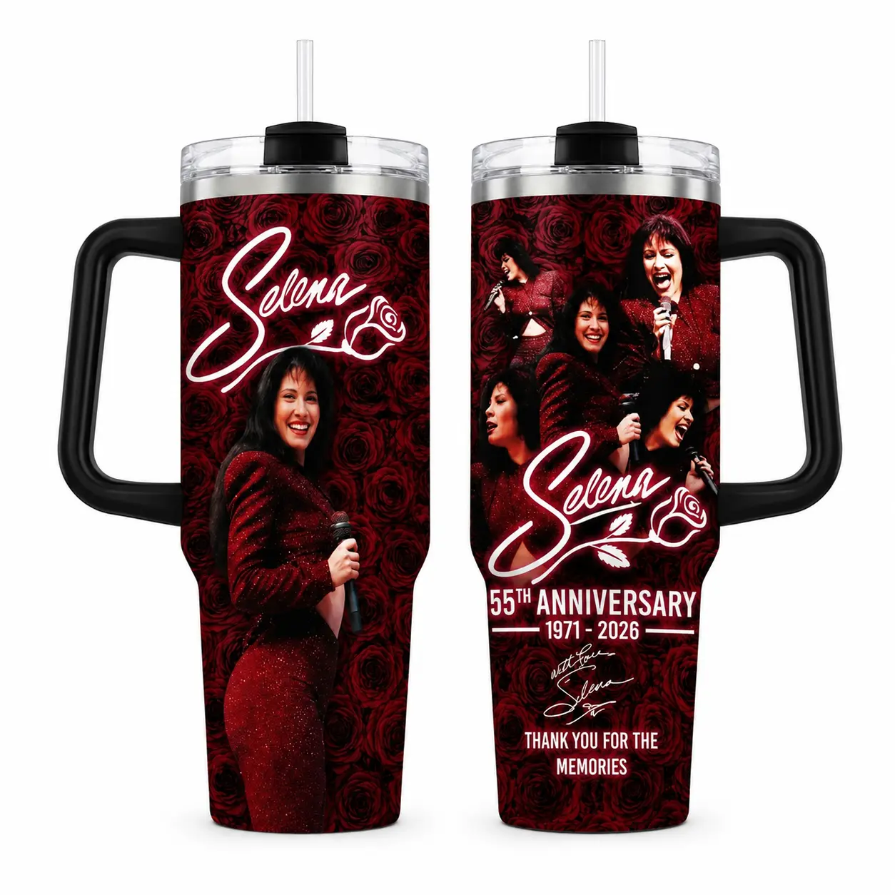 Selena 55th Anniversary Tumbler 30oz 40oz With Handle, Red Rose Tejano Music Fan Cup With 1971 2026 Tribute Artwork, Latina Singer Travel Drinkware Gift, Not Including The Straw Water Bottles Bottles
