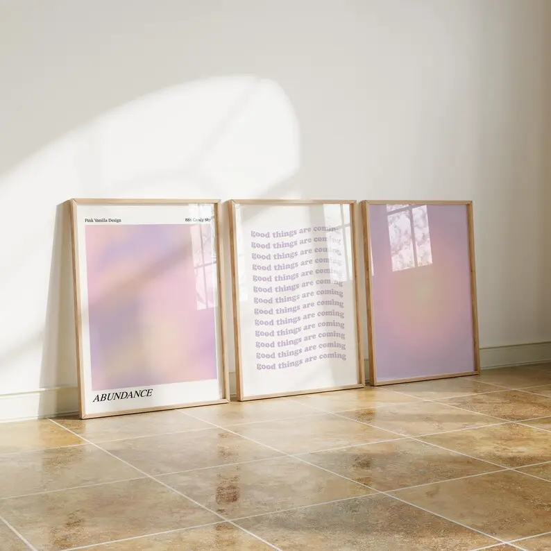 Purple Poster Set Abundance Print Light Purple Posters Aura Wall Prints Lilac Positive Affirmation Purple Aesthetic Apartment Prints