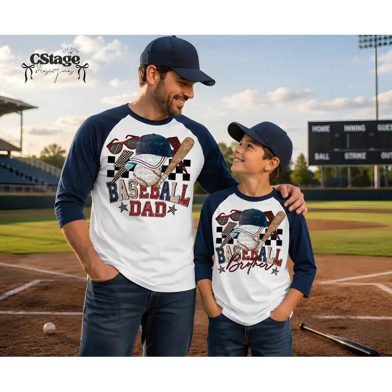 Baseball Dad & Baseball Brother Matching Raglan Shirt | Patriotic Family Baseball Tee