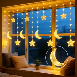 A Single Set of Warm White Star And Moon String Lights with 8 Modes, Suitable for Home, Bedroom, Valentine's Day, Easter, Christmas, New Year, Party Decorations, Christmas String Lights, Christmas Gifts, And Outdoor String Lights