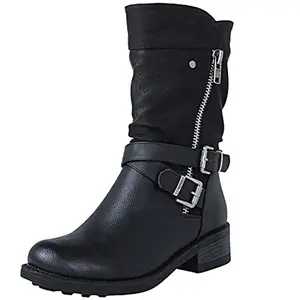 GLOBALWIN Women's Mid Calf Boots Biker Boots Distressed Brown Boots For Women Low Heel Size 6M