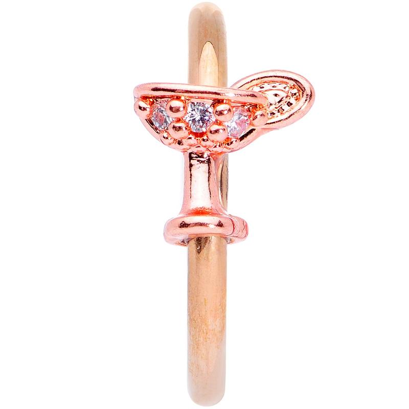 16G 3/8 Clear Gem Rose Gold Tone Cocktail New Year Septum Clicker
