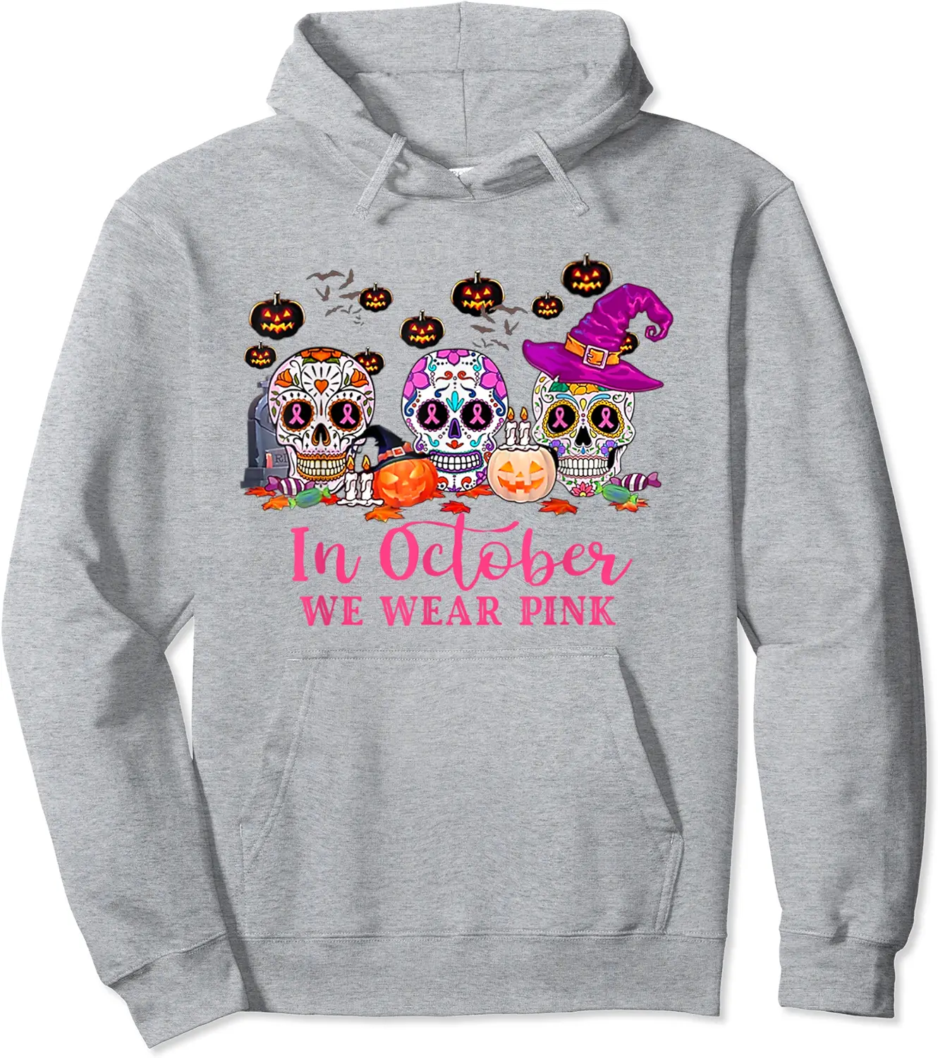 In October We Wear Pink Sugar Skull T-shirt Breast Cancer Pullover Hoodie - Emilyschwe Shop 75B09F5Q12LY