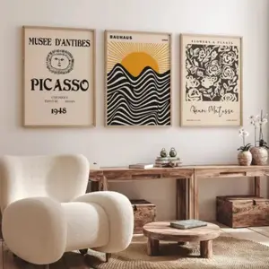 3pcs Nordic Modern Exhibition Matisse Bauhaus Picasso Wall Art Canvas Posters, Living Room Home Decor Frameless Hanging Paintings