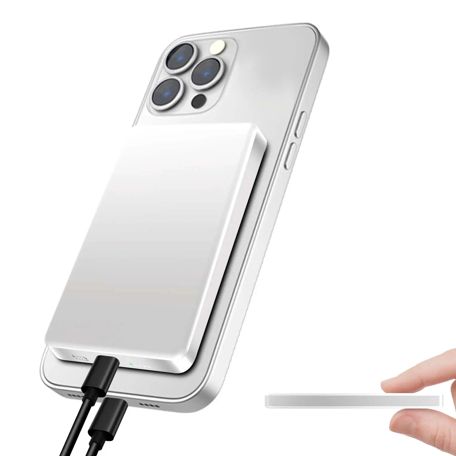 Magnetic Wireless Portable Charger, 5000mah, USB Fast Charging, Compatible with iPhone & Android, Includes USB Cable, 15w Quick Charge