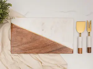 Rectangle Marble and Wood Cheeseboards - Chopping and Kitchen Use, Rectangular Design, Ideal for Desserts and Fruits