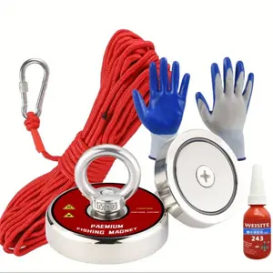 60mm fishing magnet, with  red rope and gloves plus glue, super strong fishing magnet, very suitable for river