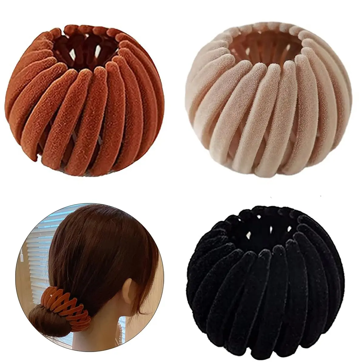3 Pcs Bird's Nest Shaped Bun Rings Hair Claw Clips High Ponytail Holders Hair Accessories for Creating Updos. flat