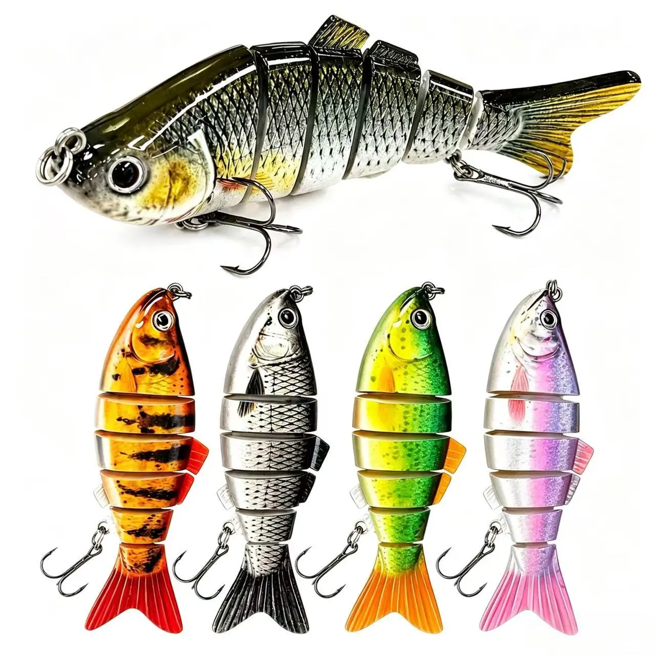 7-Segment Lifelike Slow-Sinking Swimbait Lure Set, 2-Pack & 4-Pack Options, Artificial Fishing Lures for Bass & Trout, Ideal for Family Fishing Gear