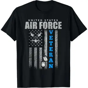 [100% Cotton] Veteran Of The US Air Force USA Flag Veterans T-Shirt Cotton Tee