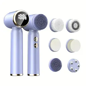 Electric Facial Cleansing Brush, Facial Cleansing Instrument, Waterproof Electric Facial Brush with 6 Replaceable Silicone Brush Heads, Facial Skin Care Tool for Home & Travel