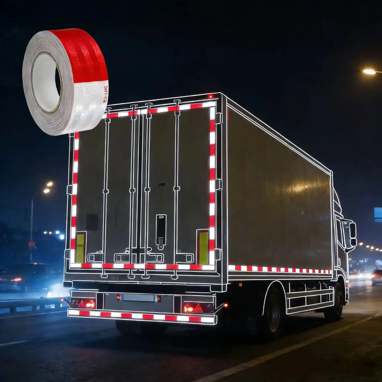 1 Roll Reflective Tape, 2 Inch x 131 Ft Waterproof Adhesive, Durable, for Trailer, Truck, Vehicle & Road, Red and White Design, for Boat, Signage & Safety Marking, Visibility, Coverage