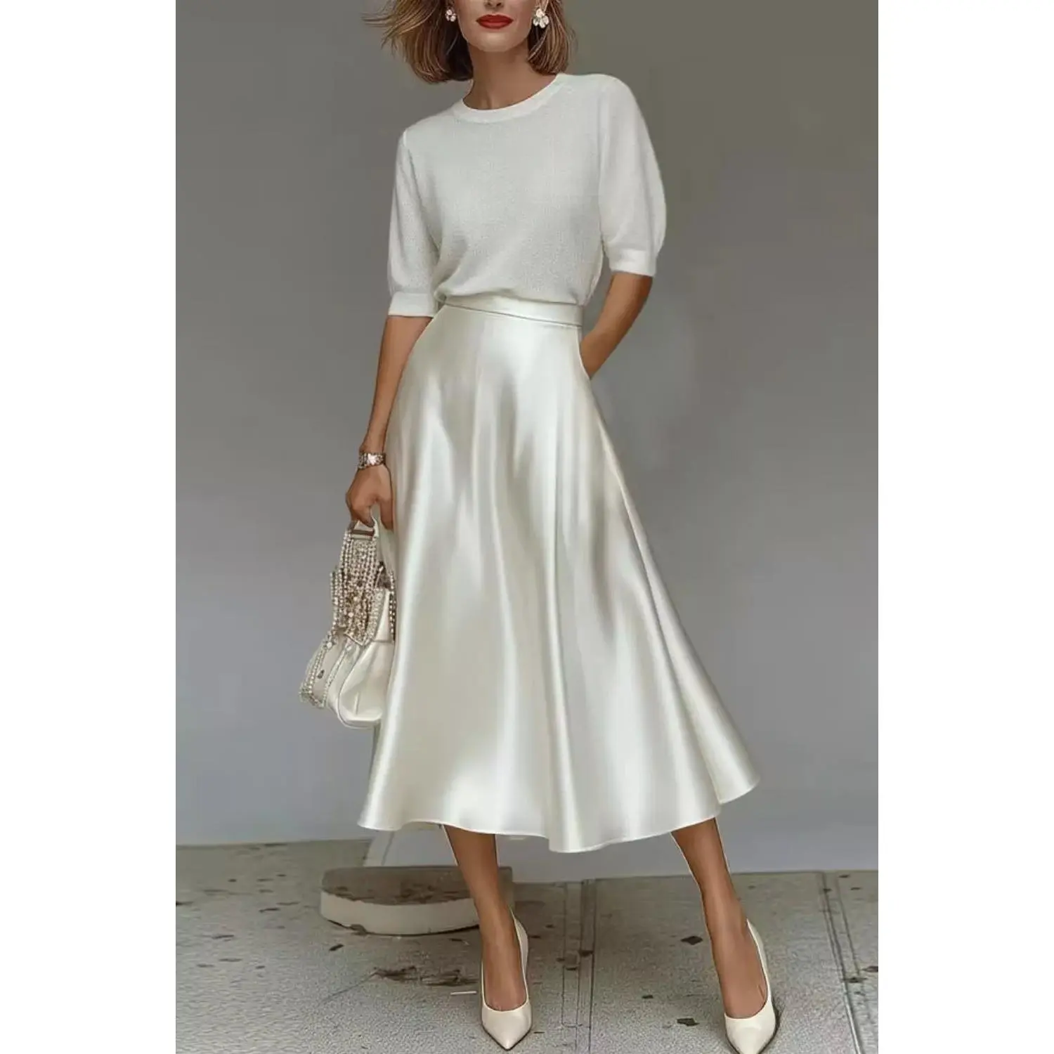 Satin A-Line Midi Skirt