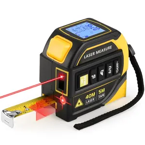 4-in-1 Digital Laser Tape Measure with HD Backlit Display, 328Ft Rechargeable Laser Distance Meter & 16Ft Auto-Lock Tape, Cross-Line Laser, 6 Units Selectable, for Distance/Area/Volume, DIY & Construction