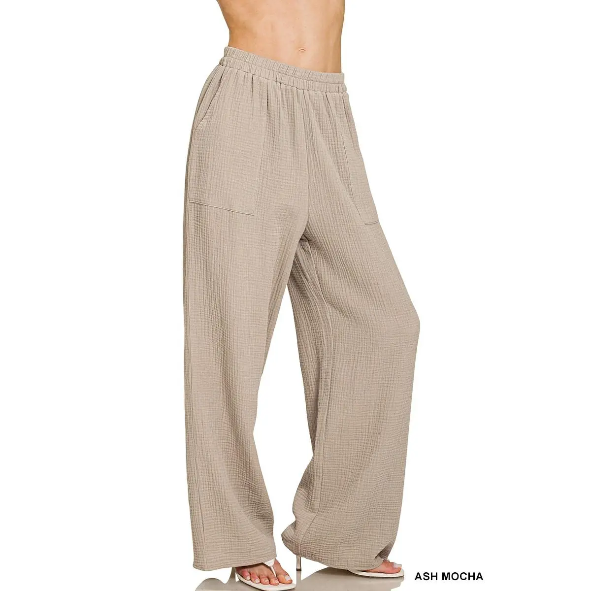 Zenana Double Gauze Elastic Band Pants