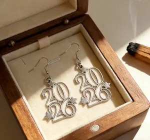 Stylish Star-Shaped Alloy Earrings with Number 2026 Fashion Tribute to Welcoming the Future Romantic Star Symbolizing Hopes for the Future