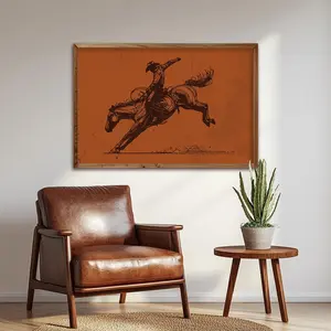 Cowboy Rodeo Wall Art Western Bucking Horse Print For Rustic Home Decor
