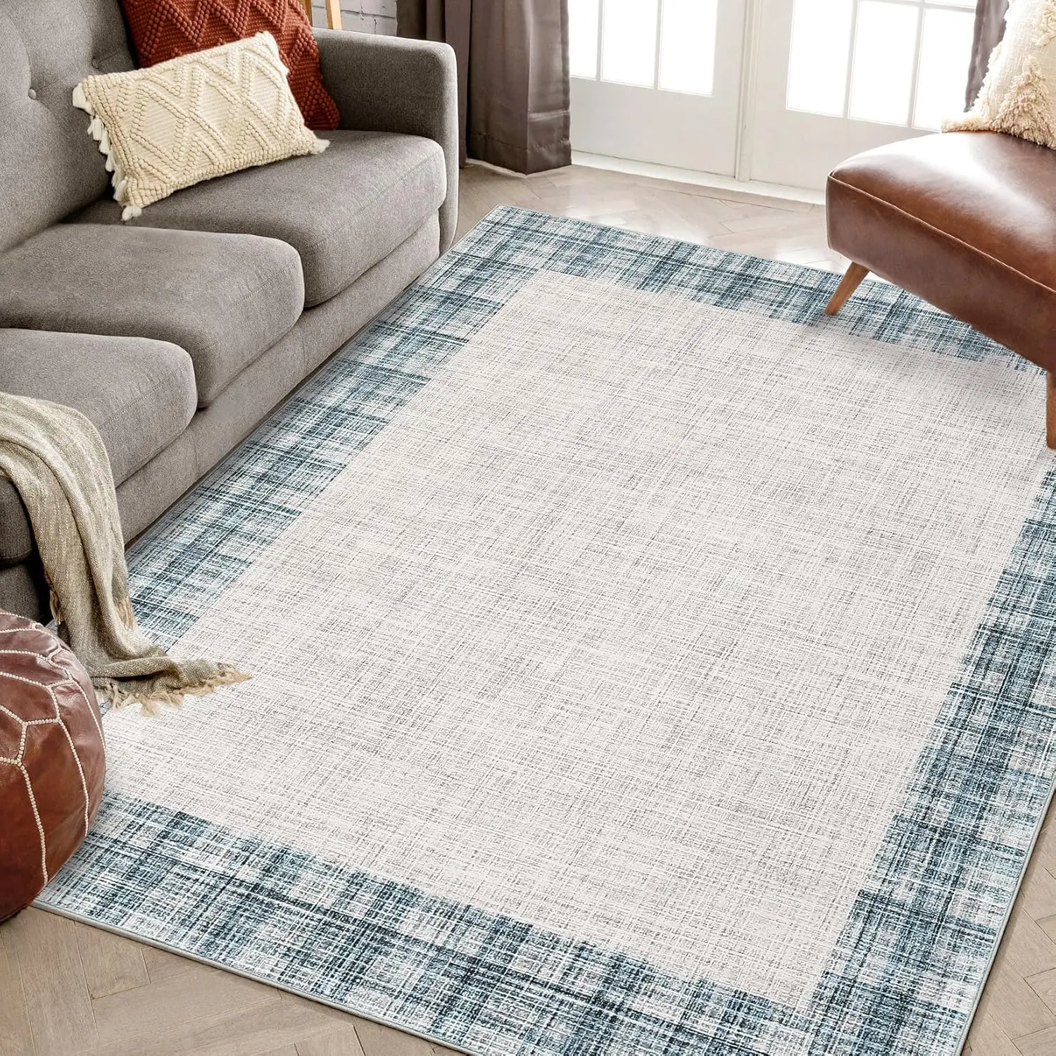 Modern Plaid Carpet Washable Area Rug Soft Non-slip Carpet Living Room Decorative Carpet Foldable Indoor Rug For Bedroom Corridor Office Laundry Room