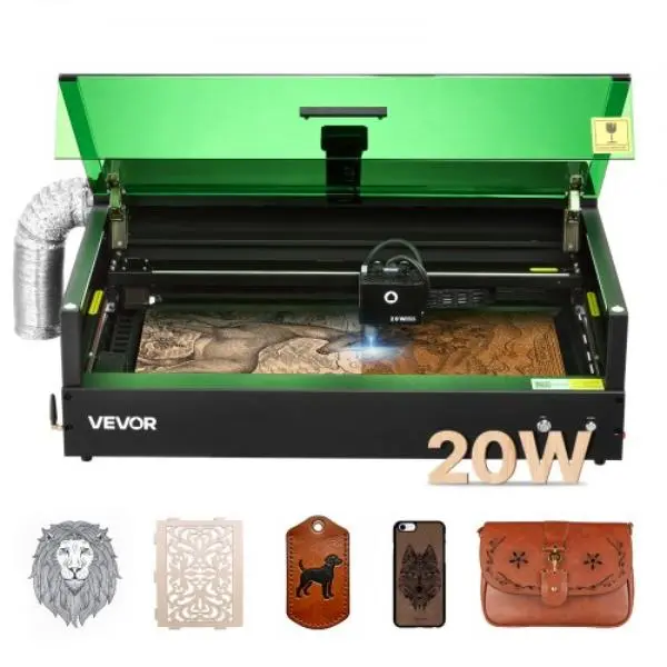 Vevor FBSJGDKJ20W52ONY0001V1 Laser Engraver 20W - Laser Engraving & Cutting Machine with Enclosure Camera - 19.7 x 12.6 in. Working Area for Wood - Leather - Glass - Paper