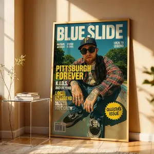 Mac Miller Poster, Blue Slide Magazine Cover Wall Art, Hip Hop Print, Rap Tribute Poster, Pittsburgh Music Room Decor