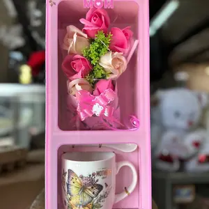 Mother's Day Gift with Butterfly Design and Pink Roses in Pink Floral Container