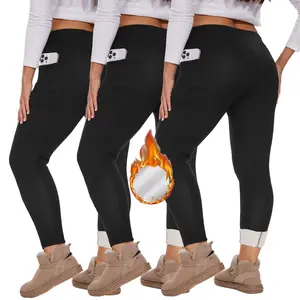 3Pack Fleece Lined Leggings Women Thick Soft High Waisted Black Tummy Control Thermal Warm Velvet Pants for Cold Winter